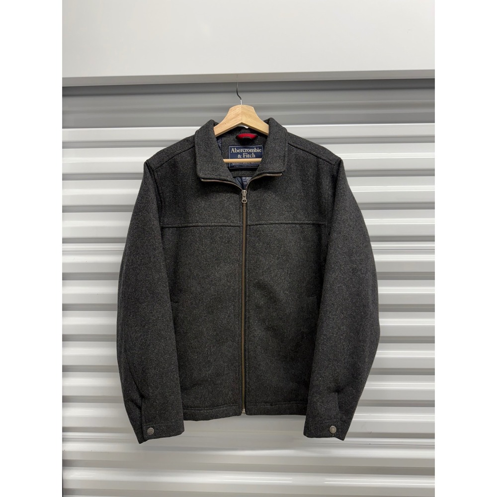 Abercrombie & Fitch Mens Wool Blend Full Zip Jacket Gray Quilted Lined Small